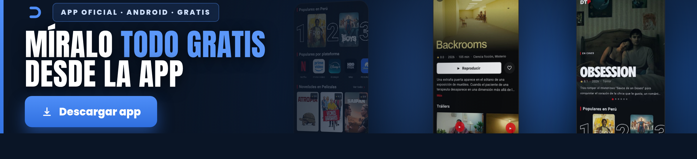 Descarga la app oficial de DeTodoPelículas — cine, series y anime gratis para Android.